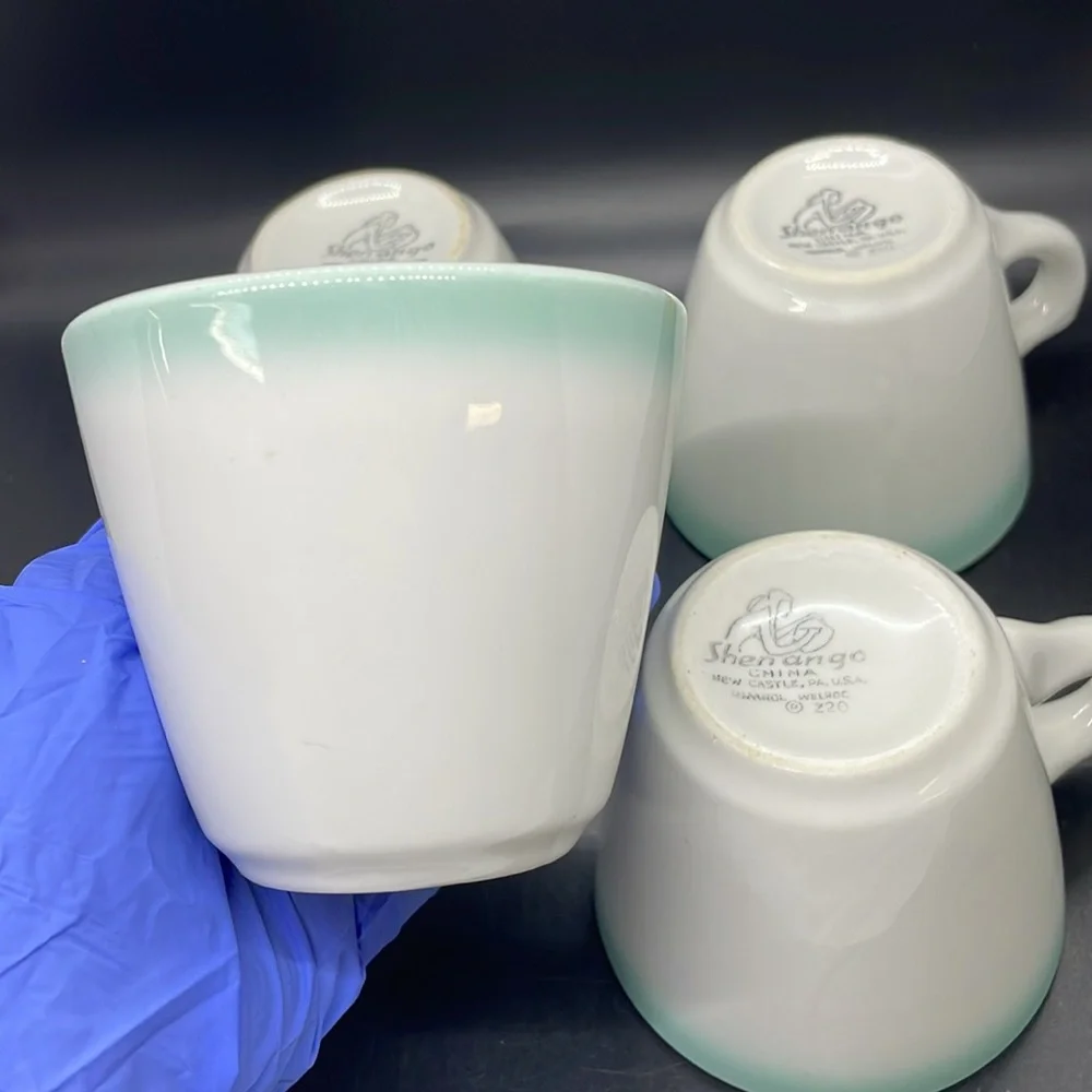 Vintage 40’s 50’s Shenango China seafoam teal diner mugs Set of 4
